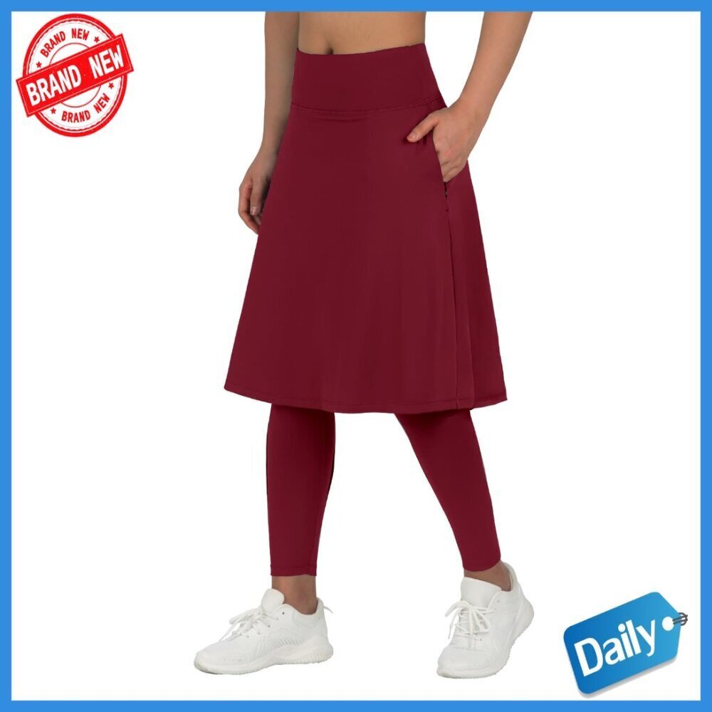High Waisted Skirted Leggings with Pockets, Knee Length Active Skirt